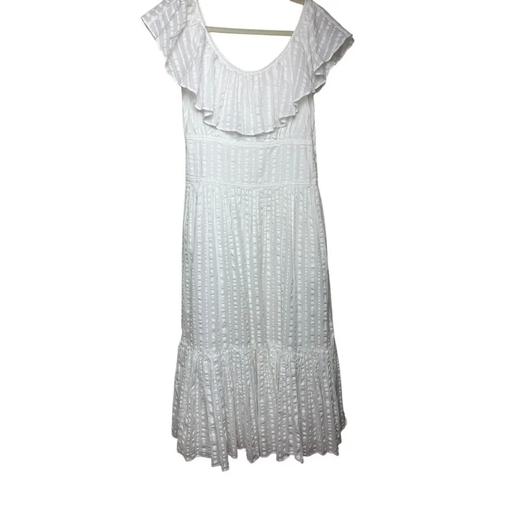 Tory Burch White Striped Seersucker Tiered Dress Sz. 4